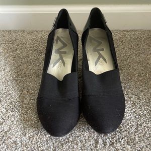 Black slip on wedge shoes